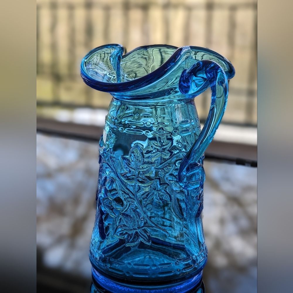 Vintage Ruffled Rim 6" Mini Pitcher/Creamer in Blue Grape Embossed Pattern - Picture 8 of 11